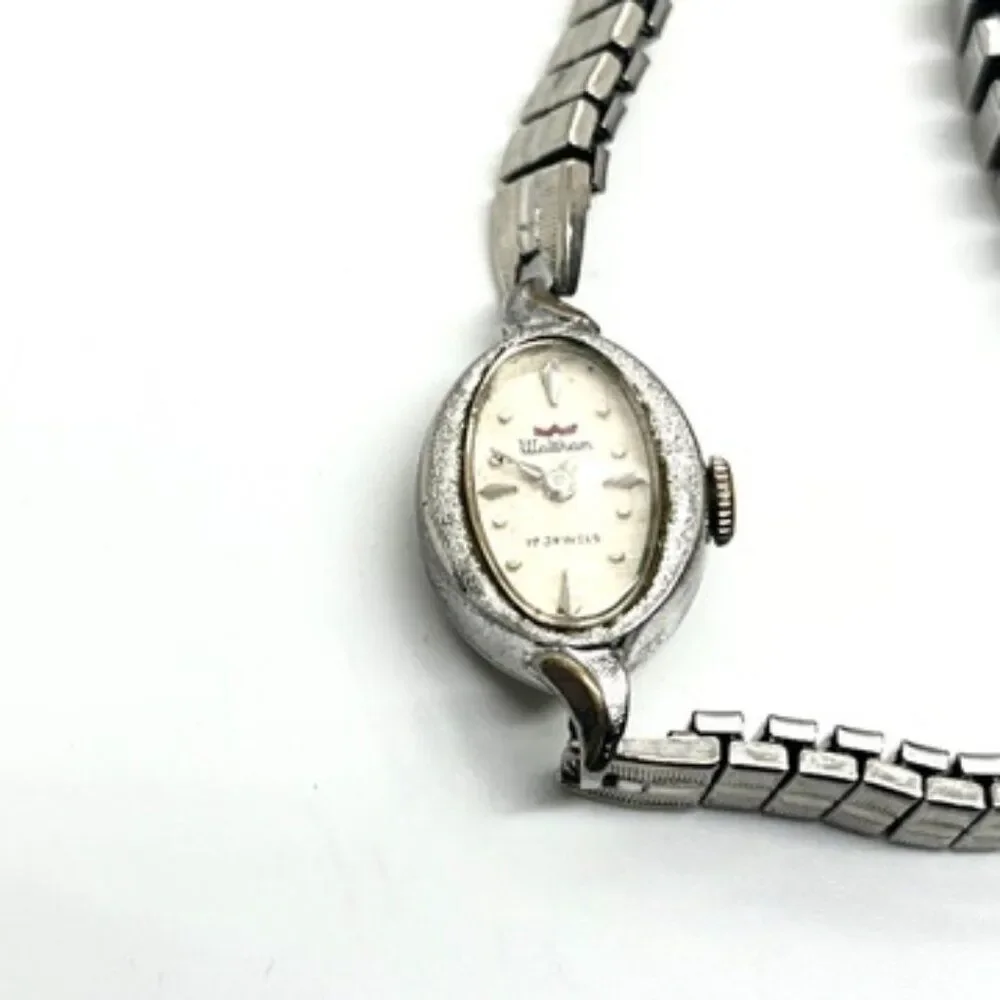 VINTAGE WALTHAM WATCH 17 Jewels Ladies Oval Stretch Bracelet Parts Repair